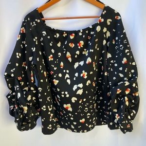 Halogen Abstract Floral Balloon Puff Sleeves Top M